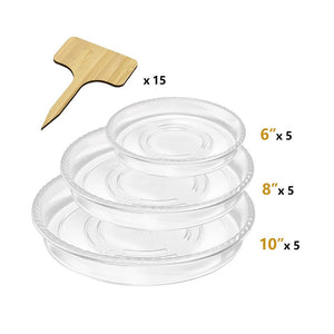 15 PCs Plant Saucers Drip Trays with 15 PCs Bamboo Plant Labels for Indoor Flower Pots Timeyard