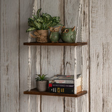 Load image into Gallery viewer, Rustic Wood Wall Shelves with Handmade Woven Hanger