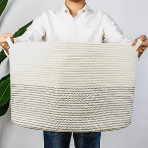 Baby Laundry Basket XXXLarge Cotton Rope Basket Storage Bins White 21.7 x 13.8 in Timeyard