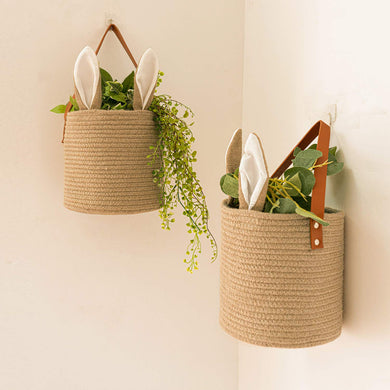 2 Pack Jute Hanging Baskets with Bunny Ear