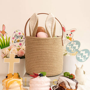 2 Pack Jute Hanging Baskets with Bunny Ear