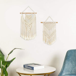 2 Pcs Small Macrame Wall Hanging Tapestry Boho Wall Decor Beige