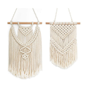 2 Pcs Small Macrame Wall Hanging Tapestry Boho Wall Decor Beige timeyard