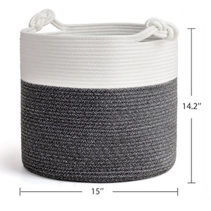 Dark Grey Cotton Rope Laundry Basket with Handles