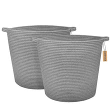 Load image into Gallery viewer, 2 PCs Grey Laundry Basket Cotton Rope Basket Soft Woven Floor Basket with Handles