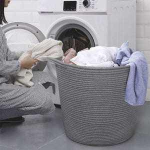 2 PCs Grey Laundry Basket Cotton Rope Basket Soft Woven Floor Basket with Handles