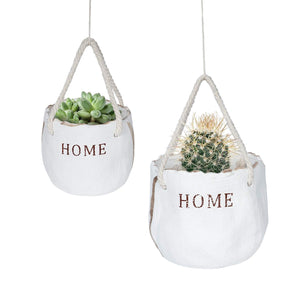 2 Pcs Ceramic Flower Pots Hanging Planter with Ropes 