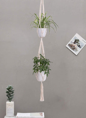 2 Tier Macrame Plant Hanger Indoor Flower Holder For Bedroom