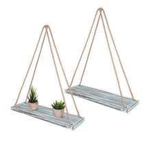 Load image into Gallery viewer, 2 Pcs Wall Hanging Shelves Teal Blue Jute Rope Floating Shelves