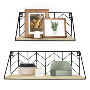 2 Pcs Wall Mounted Shelves Rustic Arrow Design Wood Storage