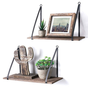 2 Pcs Wood Floating Shelf with Metal Brackets Corner Storage Shelf