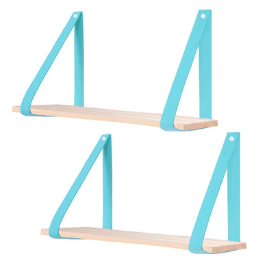 2 Pcs Wood Floating Shelves with Mintgreen Felt Straps