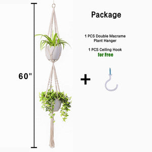 2 Tier Macrame Plant Hanger Modern Boho Home Decor Size