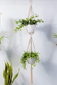 2 Tier Macrame Plant Hanger Modern Boho Home Decor Wall Decor