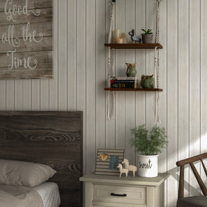 Rustic Wood Wall Shelves with Handmade Woven Hanger