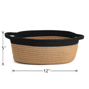 Small Jute Woven Cotton Rope Basket with Handles 12''x 8'' x 5''