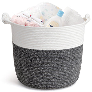 Dark Grey Cotton Rope Laundry Basket with Handles