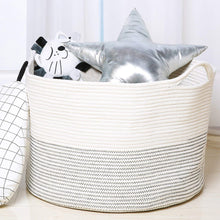 Load image into Gallery viewer, Baby Laundry Basket XXXLarge Cotton Rope Basket Storage Bins White 21.7 x 13.8 in Throw Pillow Organizer