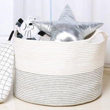 Load image into Gallery viewer, Baby Laundry Basket XXXLarge Cotton Rope Basket Storage Bins White 21.7 x 13.8 in Throw Pillow Organizer