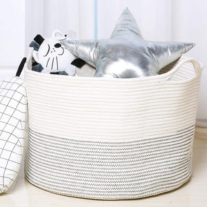 Baby Laundry Basket XXXLarge Cotton Rope Basket Storage Bins White 21.7 x 13.8 in Throw Pillow Organizer