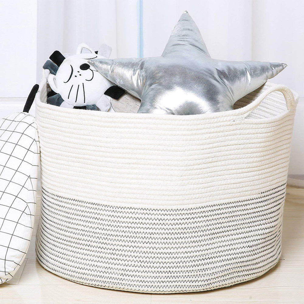 Baby Laundry Basket XXXLarge Cotton Rope Basket Storage Bins White 21.7 x 13.8 in Throw Pillow Organizer