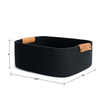 Load image into Gallery viewer, Black Rectangle Cotton Rope Woven Basket with Handles