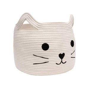 Smile Cat Large Woven Cotton Rope Storage Basket