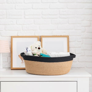 Small Jute Woven Cotton Rope Basket with Handles 12''x 8'' x 5''