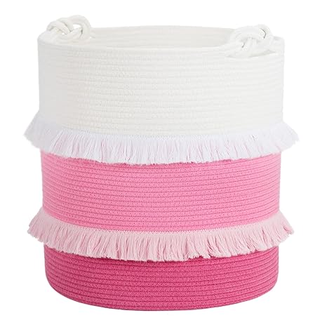 Goodpick Pink Tassel Tall Cotton Rope Basket