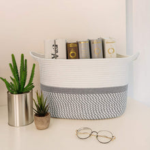 Load image into Gallery viewer, Gray Square Cotton Rope Woven Basket with Handles