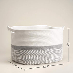 Gray Square Cotton Rope Woven Basket with Handles