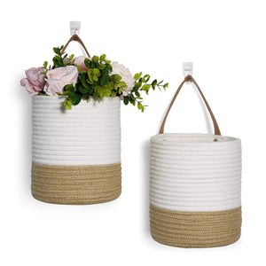 2 Pack Jute Rope Hanging Woven Baskets