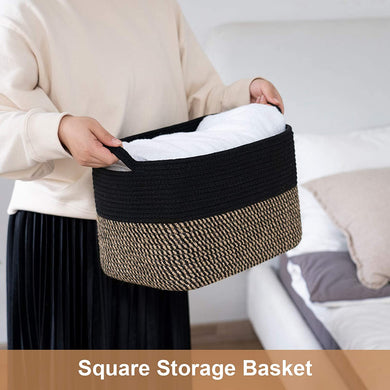 Mix Black Woven Storage Basket for Shelves 13''x9.8''x9''