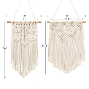 2 Pcs Macrame Wall Hanging Small Woven Tapestry Beige Size