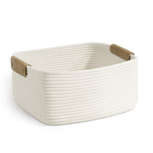 Rectangle Cotton Rope Woven Basket with Handles
