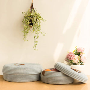 2 Pack Cute Lidded Round Small Baskets