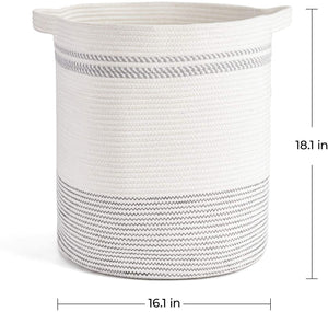 White Large Woven Storage Hamper Blanket Basket 18.1'' ×16.1''