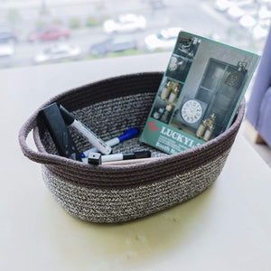 Cute Brown-White Rope Basket with Handles