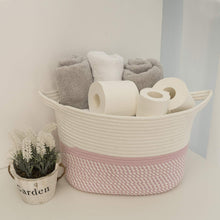 Load image into Gallery viewer, Pink Square Cotton Rope Woven Basket with Handles