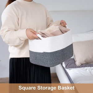 White and Grey Woven Storage Basket for Shelves 13''x9.8''x9''