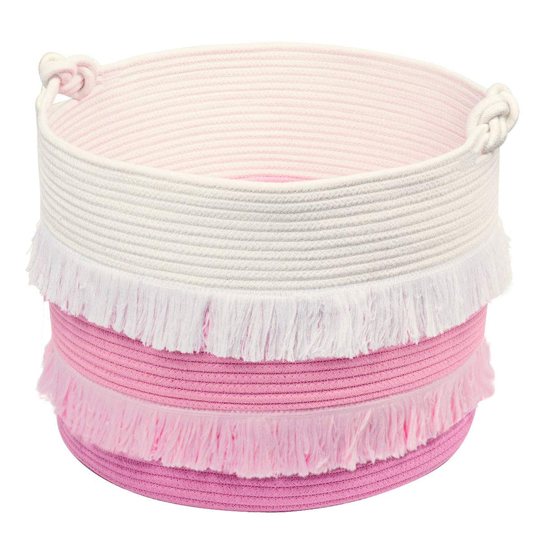 Large Pink Decorative Woven Basket for Toys
