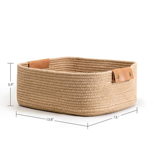 Rectangle Jute Rope Woven Basket with Handles