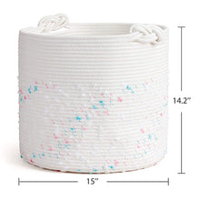 Load image into Gallery viewer, Cotton Rope Basket with Handle Storage Bins 15&#39;&#39; × 15&#39;&#39; × 14.2&#39;&#39;