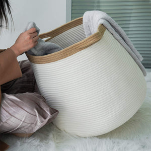 White Wicker Storage Rope Basket with Handles 17.71" x 17.71"