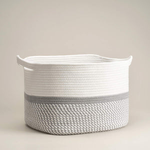 Gray Square Cotton Rope Woven Basket with Handles