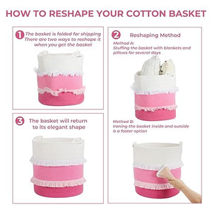 Goodpick Pink Tassel Tall Cotton Rope Basket