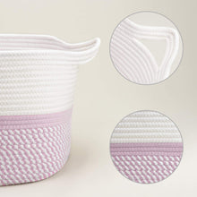 Load image into Gallery viewer, Pink Square Cotton Rope Woven Basket with Handles