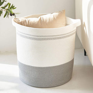 Grey Large Woven Storage Hamper Blanket Basket