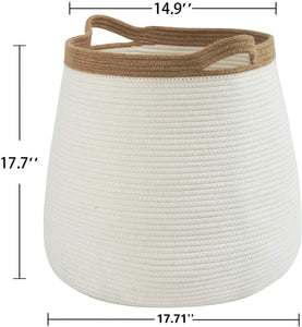 White Wicker Storage Rope Basket with Handles 17.71" x 17.71"