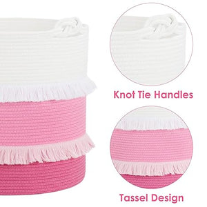 Goodpick Pink Tassel Tall Cotton Rope Basket